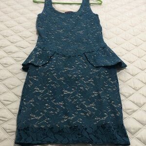Betsey Johnson Aqua Blue Lace Peplum Dress Women’s Medium see photos